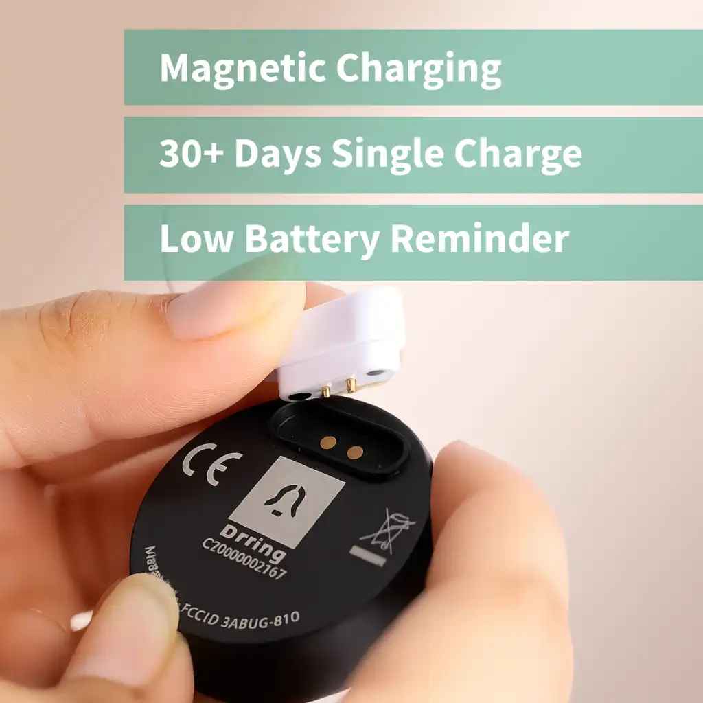 DrRing SOS wearable on magnetic charging dock