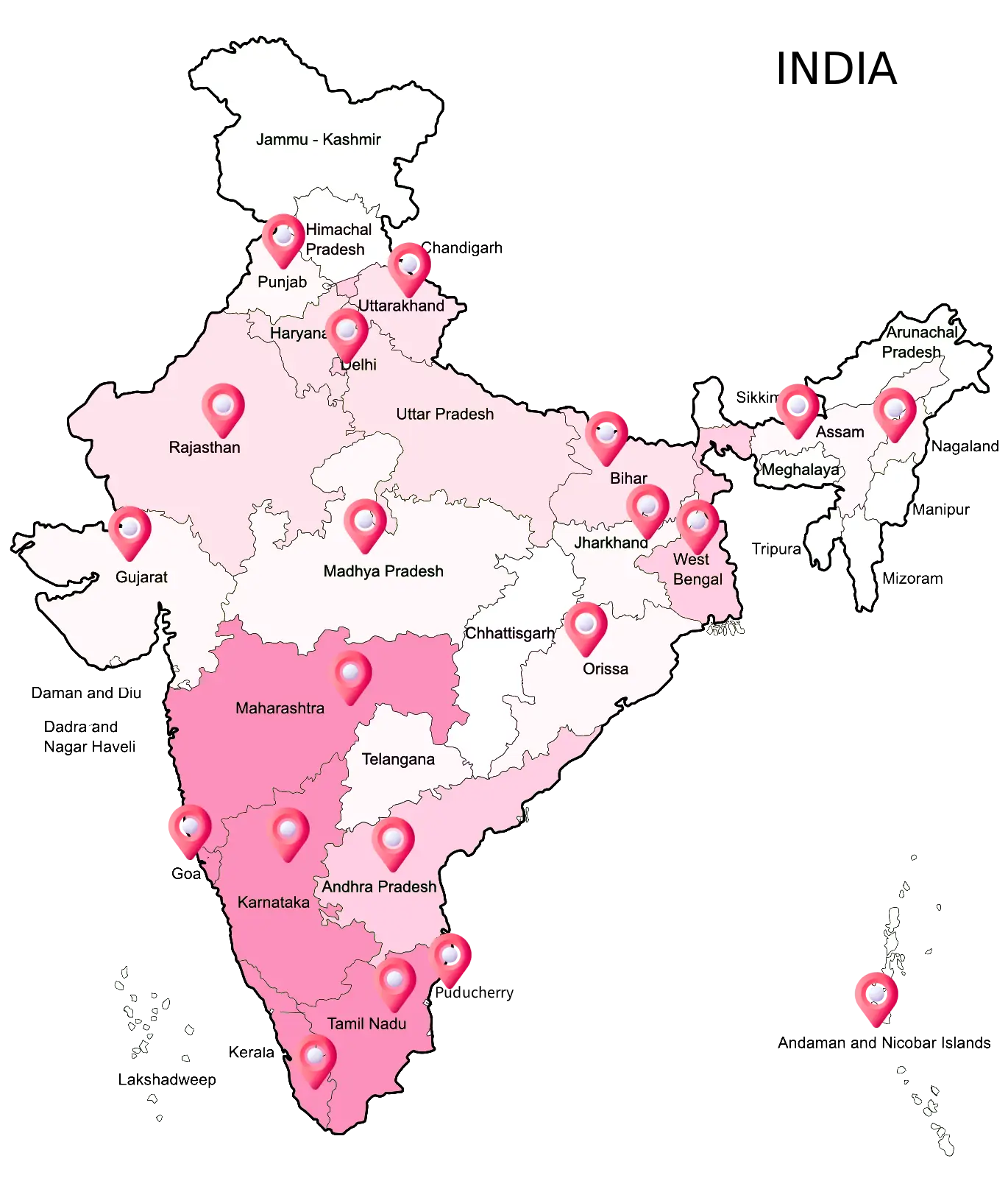Map of India with DrRing presence markers